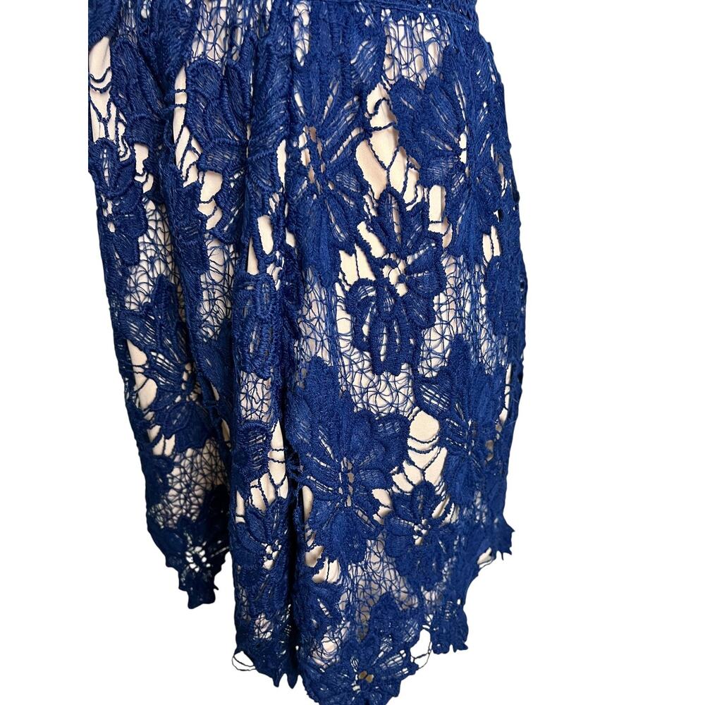 Parisian Lace Fit & Flare Dress Womens 10 Petite Blue Floral Party Cocktail - Picture 6 of 12